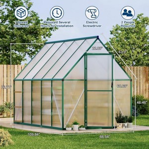 6X9ft Aluminum-Framed Polycarbonate Greenhouse,Heavy Duty with Quick Setup Structure and Roof Vent,Large Enhanced Aluminum Greenhouse Kit for Outdoor - 1 of 4