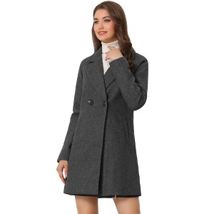 INSPIRE CHIC Women's Notched Lapel Double Breasted Raglan Sleeve Winter Coat - 1 of 4