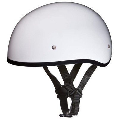 Daytona D1-CNS-XL Helmets Secure Slim Protective Motorcycle Half Helmet Skull Cap with Adjustable Chin Strap, Head Wrap, and Drawstring Bag, White