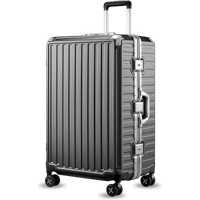 LUGGEX Zipperless Luggage with Spinner Wheels, Polycarbonate Aluminum Hard Shell Suitcase, Checked Large 28 Inch, Charcoal Metallic