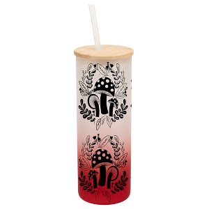 Elanze Designs Woodland Mushroom Flowers Wrap-Around Design 25 Ounce Frosted Gradient Glass On-The-Go Coffee Travel Skinny Tumbler Mug Cup, Bamboo Lid - 1 of 1