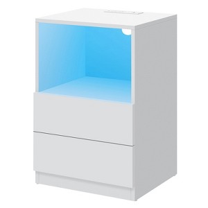 HOMMPA Open Shelf LED Nightstand with Charging Station LED Bedside Table White - 1 of 4