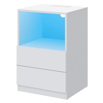 HOMMPA Open Shelf LED Nightstand with Charging Station LED Bedside Table