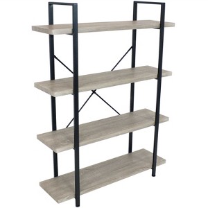 Sunnydaze 4 Shelf Industrial Style Freestanding Etagere Bookshelf with Wood Veneer Shelves - Oak Gray Veneer - 1 of 4