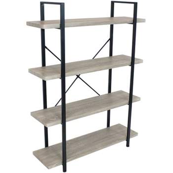 Sunnydaze 4 Shelf Industrial Style Freestanding Etagere Bookshelf with Wood Veneer Shelves - Oak Gray Veneer