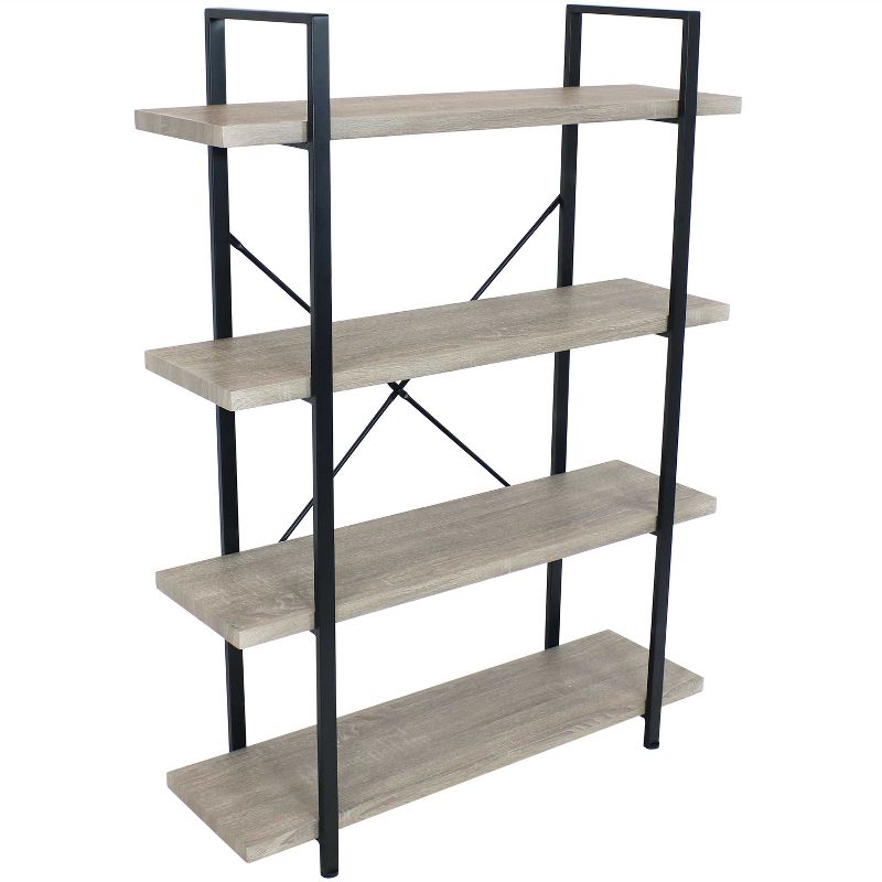 Sunnydaze 4 Shelf Industrial Style Freestanding Etagere Bookshelf with Wood Veneer Shelves - Oak Gray Veneer, 1 of 10