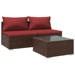 vidaXL Brown Patio Furniture - Red Cushion - 2 Seats with Table - 1 of 4