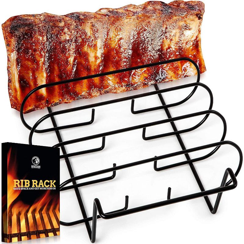 MOUNTAIN GRILLERS BBQ Rib Racks for Smoking, Sturdy & Non Stick, Holds Up to 5 Baby Back Ribs, Black, 1 of 5