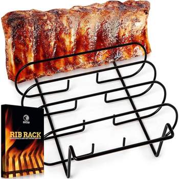 MOUNTAIN GRILLERS BBQ Rib Racks for Smoking, Sturdy & Non Stick, Holds Up to 5 Baby Back Ribs, Black
