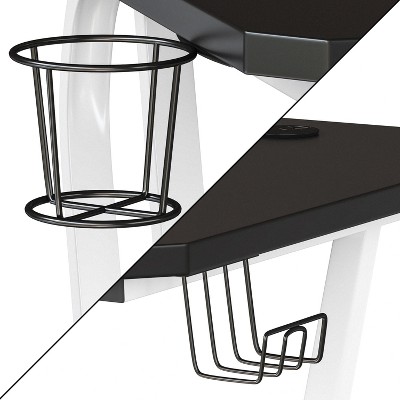 Sleek 51.5'' Black and White Z-Shape Ergonomic Gaming Desk with Cup Holder