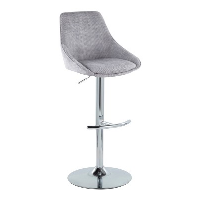Set of 2 Adjustable Chrome and Gray Corduroy Bar Stools
