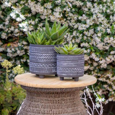 Syemin Planters 2 PCS  Footed Plater Indoor Outdoor Home Garden Decor Plant Pots for Living Room Thoughtful Gift, Gray, 8"*8"*8"