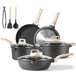 CAROTE 11pcs Pots and Pans Set Nonstick, Cookware Set Black Granite Induction Kitchen Cooking Set w/Frying Pans & Saucepans - 1 of 4