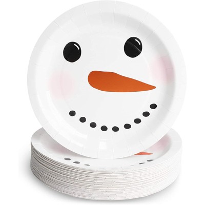 Blue Panda 48 Pack Snowman Paper Plates for Holiday Christmas Party Supplies(9 In)