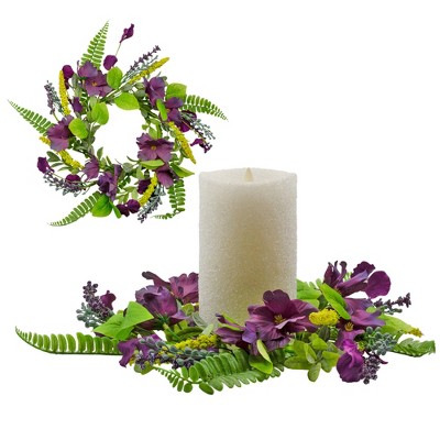 AuldHome Design Greenery Candle Wreaths, 2pk; Holiday Seasonal and Wedding Decor Candle Rings