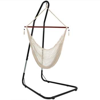 Sunnydaze Cabo Style Extra Large Hanging Rope Hammock Chair Swing with Stand - 300 lb Weight Capacity - Cream