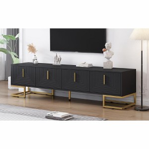 Grungis TV Stand with Cabinets and Adjustable Shelves for TVs Up to 80 Inch,Console Table with Metal Legs and Gold Handles for Living Room - 1 of 4