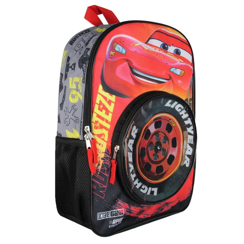 Disney Cars Lightning McQueen Backpack 3D Tire Pocket Travel School Backpack Multicoloured, 5 of 7