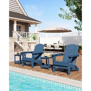 coucheta Folding Adirondack Chairs Set of 2, HDPE Plastic Outdoor Chairs with Wood Texture, Weather Resistant for Deck, Patio, Pool, Backyard - 1 of 4