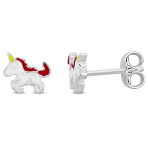 EVERLY JEWELRY | Sterling Silver White Unicorn Pink + White Enamel Stud Earrings - 1 of 4