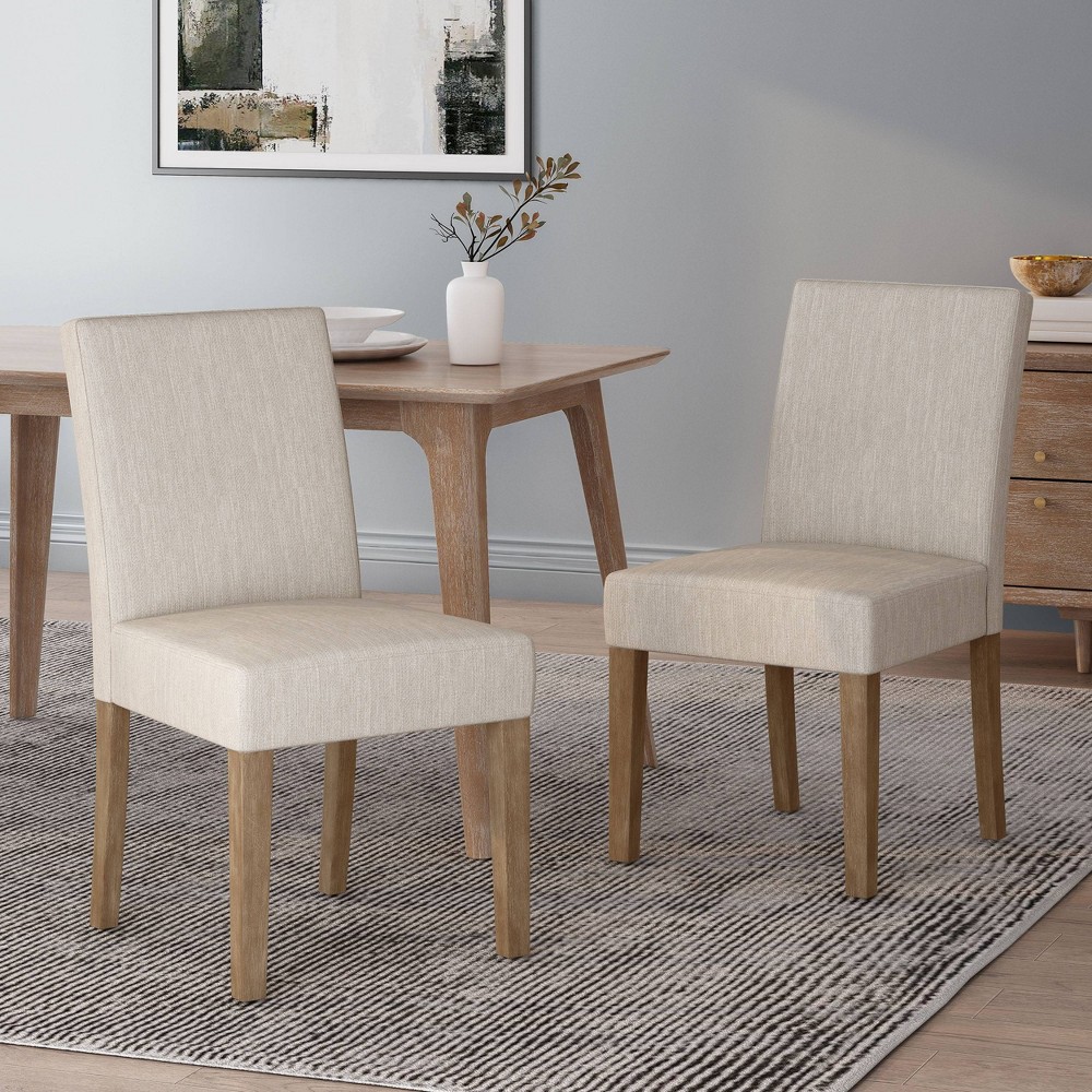 Photos - Dining Table Set of 2 Kuna Contemporary Upholstered Dining Chairs Beige/Weathered Brown - Christopher Knight Home: Tapered Leg, Polyester