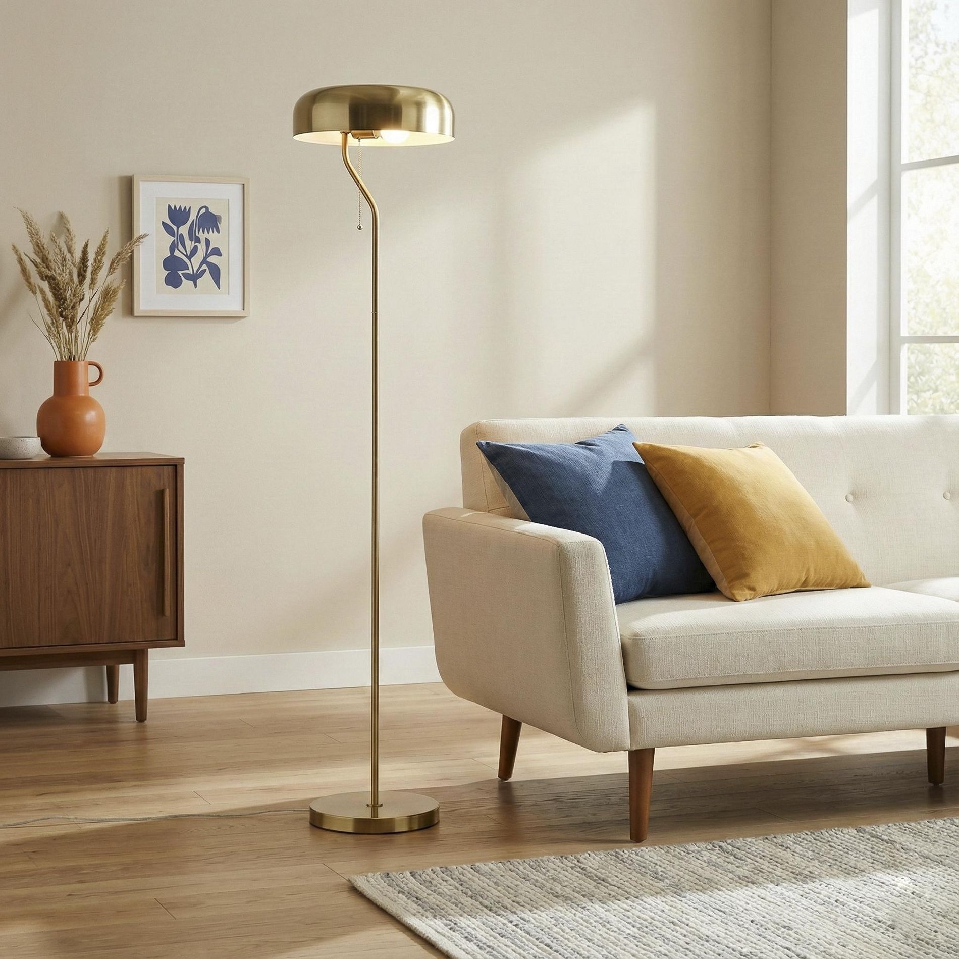 GDFStudio Azeios Modern Tall Metal Floor Lamp, Gold