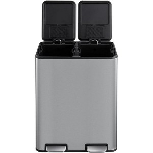 16 Gallon/60 L Kitchen Trash Can,Stainless Steel Dual Garbage Can,Large Rectangle Step Recycling Bin with Removable Inner Wastebasket for Home Office - 1 of 4