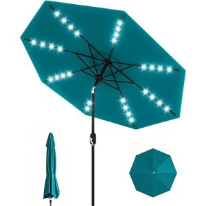 9ft Solar Patio Umbrella - Easy Tilt Crank, 8-Rib Design for Pool/Deck/Backyard (All-Season Weather Resistant) - 1 of 4