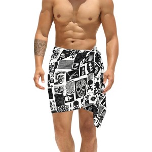 LA LEELA Men's Halloween Costumes Beach Cover Up Swimwear Summer Sarong Wrap Men One Size Allover Skulls, Black - 1 of 4