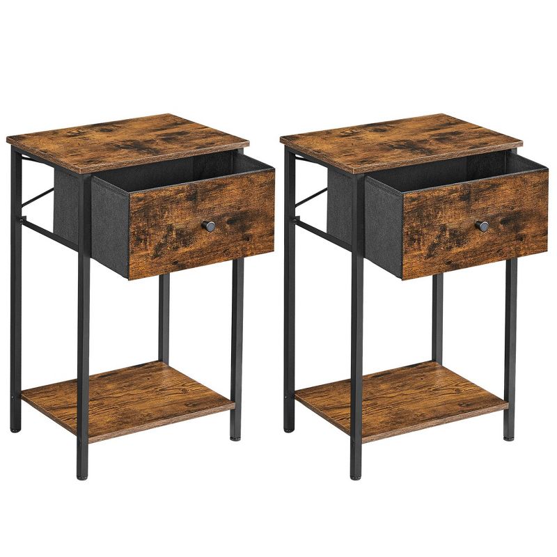 Set of 2 Side Fabric Nightstands with Drawer Beige/Black - Vasagle, 1 of 5