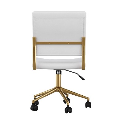 White Faux Leather Armless Swivel Office Chair with Brass Frame