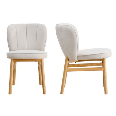 VYNXARIA Wooden Frame Upholstered Shell Dining Chairs set of 2,Modern Armless Chairs Comfor Kitchen Chairs for Living Room,Restaurant，Natural