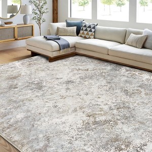 Boersma 5x7 Area Rug – Modern Abstract Washable Living Room Rug, Ultra Soft Faux Wool Low-Pile Carpet, Non-Slip & Non-Shedding Print for Bedroom - 1 of 4