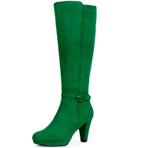 BLISSFUL STEP Low Platform Chunky Heels Buckle Knee High Boots for Women - 1 of 4