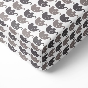 Bacati - Elephant White and Gray 100 percent Cotton Universal Baby Crib or Toddler Bed Fitted Sheet - 1 of 4