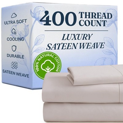 100% Cotton 400 Thread Count 4 Piece Sheet Set - Soft & Cozy Sateen Bed Sheets - CGK Linens