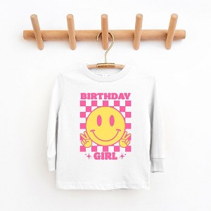 The Juniper Shop Birthday Girl Checkered Toddler Long Sleeve Tee - 1 of 3