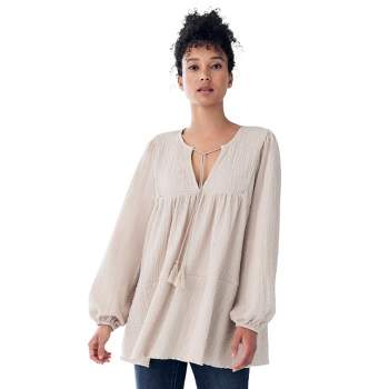 ellos Women's Plus Size Keyhole Tiered Textured Knit Tunic