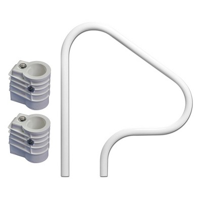 Saftron 3 Bend Return to Deck Polymer Swimming Pool Handrail, White & Chemical Resistant Cool to Touch High Impact Polymer Anchor Sockets (2 Pack)
