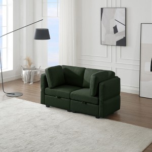 LOVMOR Contemporary Modern Upholstered Fabric Sofa with Storage Seats and Ottomans, 2 Seater Sofa Fabric Couch with Adjustable Arms and Backs - 1 of 4