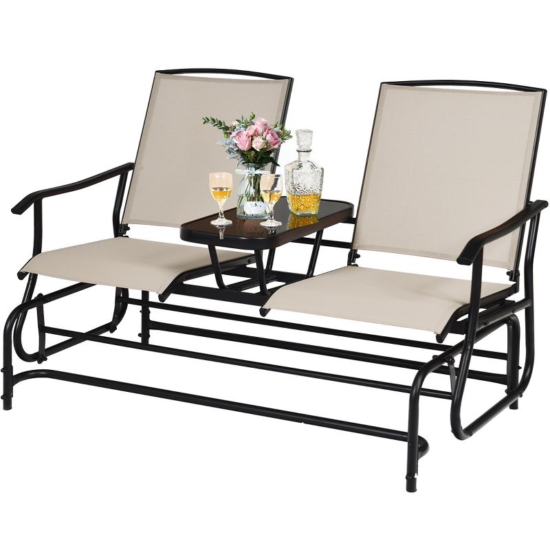 Costway 2 Person Patio Double Glider Steel Frame Loveseat Rocking with Center Table, 1 of 9