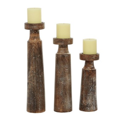 Set of 3 Rustic Pillar Candle Holder White - Olivia & May