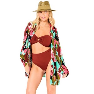 Swimsuits for All Oversized Buttondown Lounge Cover Up Shirt (Plus Sizes Available) - 1 of 4