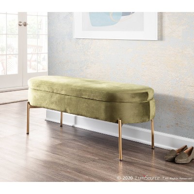 Chloe 48" Green Velvet Gold Metal Contemporary Storage Bench