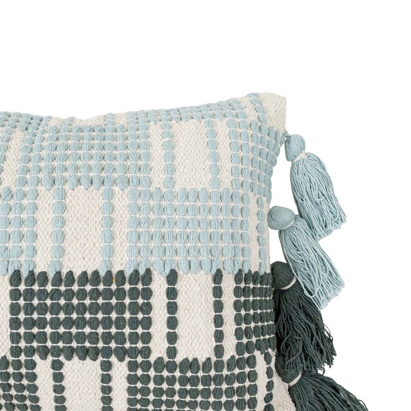 Hand Woven Tasseled Lumbar Pillow Turquoise Cotton With Polyester Fill by Foreside Home & Garden, 4 of 8