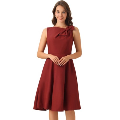 Женские платья INSPIRE CHIC Women's Elegant Flared Sleeveless Midi Evening Cocktail Dresses Small Wine Red