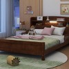 1 Full Bed Frame, Solid Pine Wood Storage Headboard with LED Light and Guardrails - Baofuwish - 2 of 4