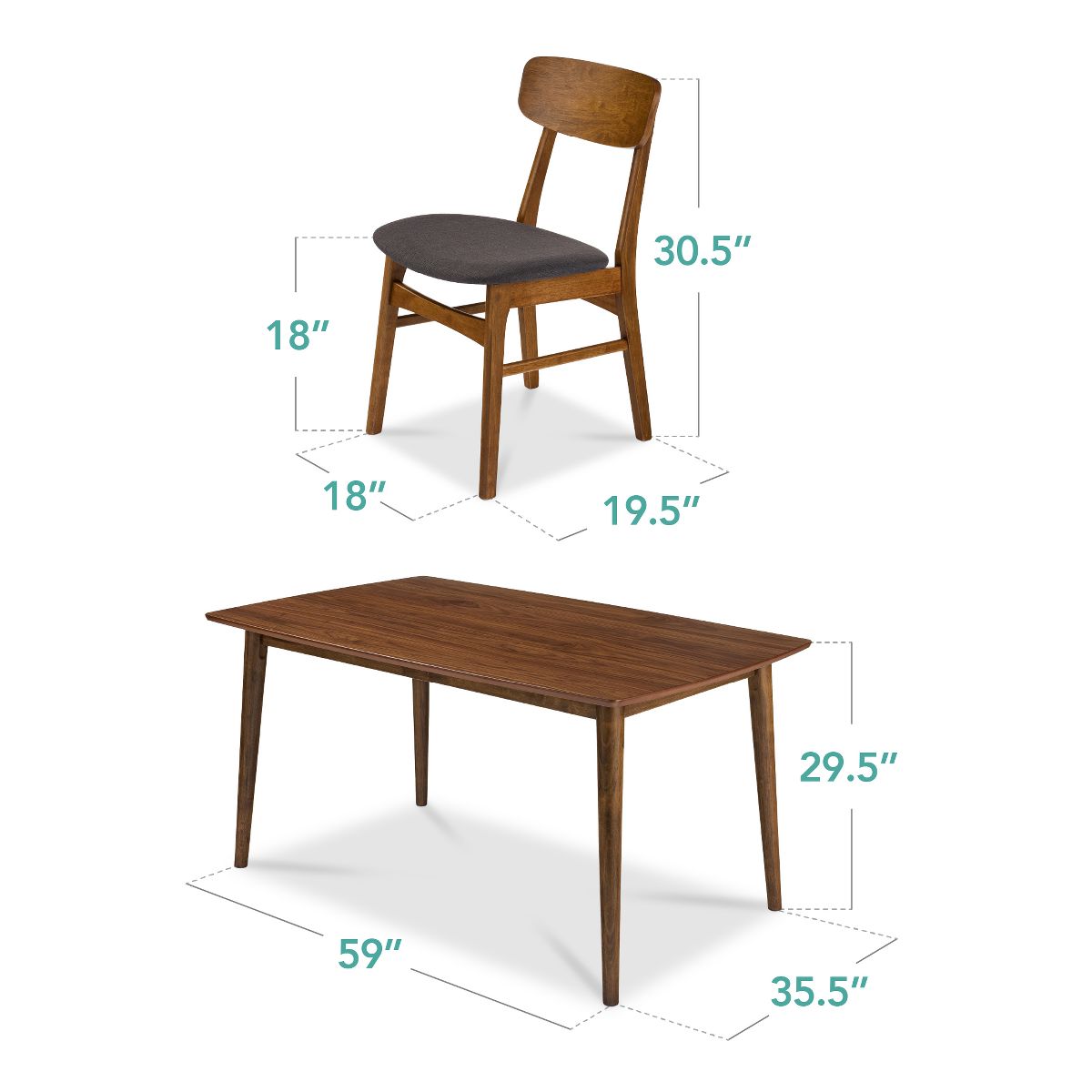 Best Choice Products 7-Piece Mid-Century Modern Upholstered Dining Set, Wooden Table w/ 6 Chairs - Walnut/Gray - thumbnail 8