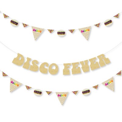 Big Dot of Happiness 70's Disco - 1970s Disco Party Letter Banner Decor - 36 Banner Cutouts & No-Mess Real Gold Glitter Disco Fever Banner Letters