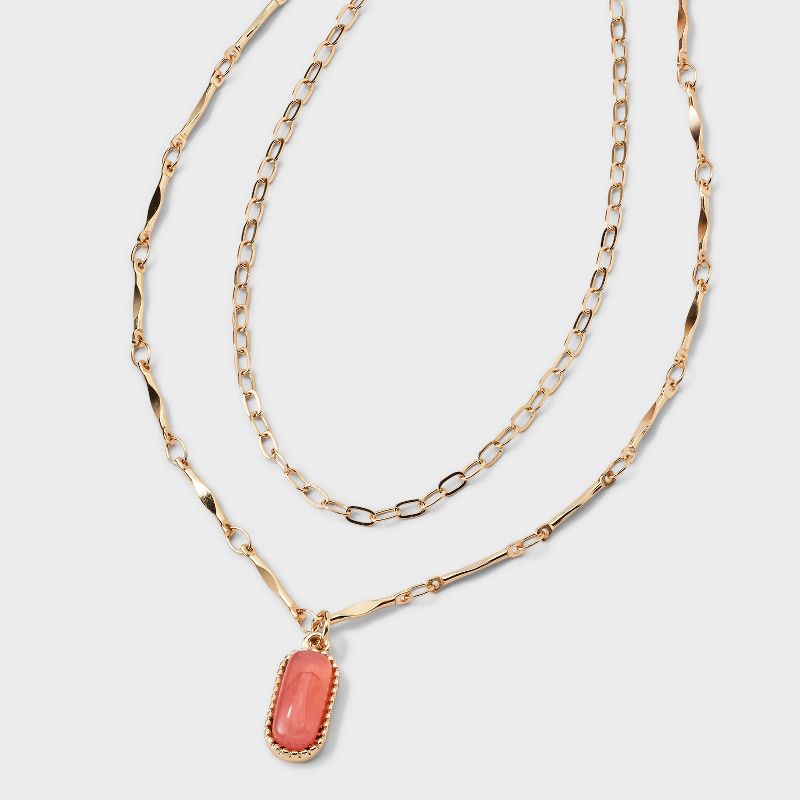 Mixed Chain & Quartz Charm Pendant Multi-layer Necklace - Wild Fable™ Pink/Gold